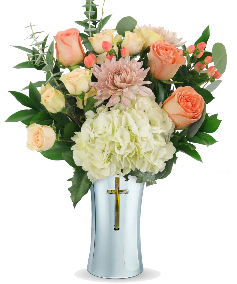 Soft Peach Tribute Arrangement Funeral Flowers, Sympathy Flowers, Florist San Diego
